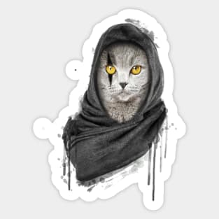 Gray Cat with black shawl Sticker